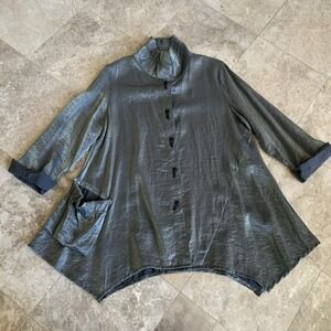 Moonlight Y S Sz Medium Metallic Gray Lagenlook Full Long Tunic Top Button Front